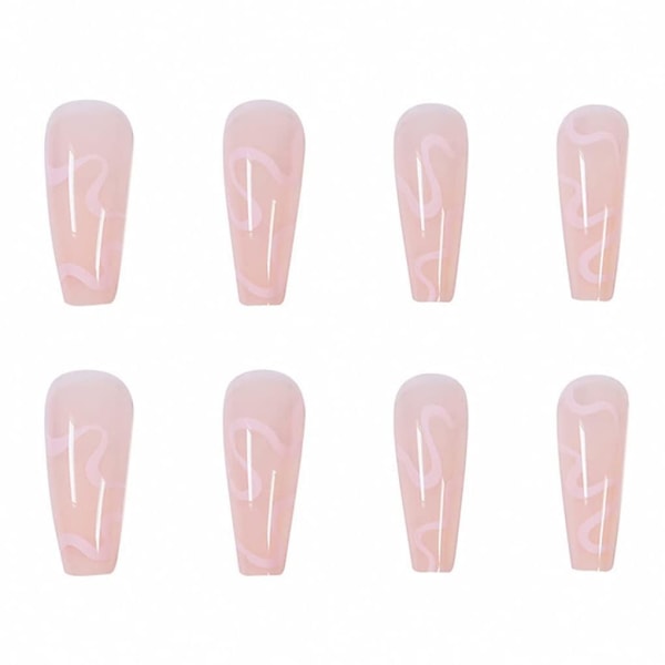 Franska lyxiga falska naglar Extra långa lösnaglar i akryl med klistermärke Bal damnaglar lösnaglar - tips, 24 delars sortiment