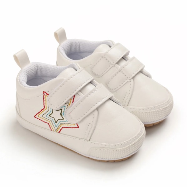 Barnskor, Stjärnbroderi Mjuka Sula Promenadskor Prewalker Skor för Vår Höst, Vit/Svart, 0-12 Månader Black 0-6M