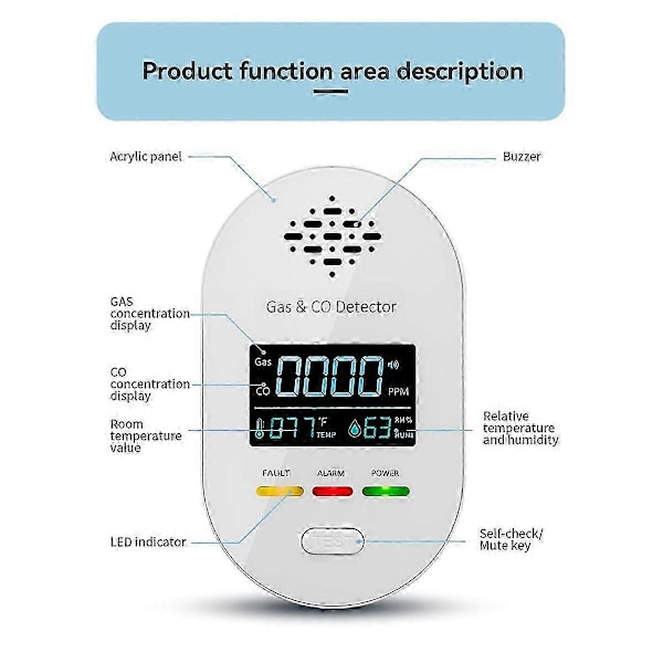4-i-1 Luftkvalitetsmåler Gas CO Alarm Monitor Temperatur- og Fugtighedsdetektor med LCD-display til Indendørs Kontor (EU)