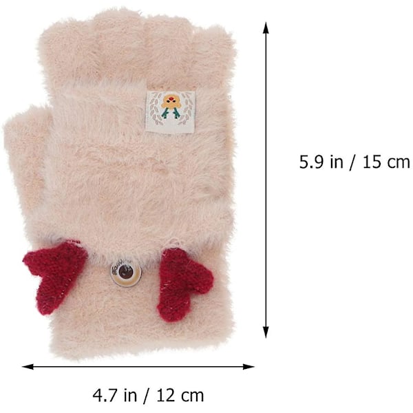 Flip Plush Hansker for Kvinner Faux Fur Halvfingerhansker Fingerløse Hansker Votter Utendørs Håndbeskyttelse For Barn Jenter (beige)