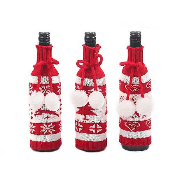 Håndlavet sweater vinflaskepose til juledekoration, genanvendelig vingavepose til jul, bryllup, fødselsdag, rejser, feriefest, sæt med 3.