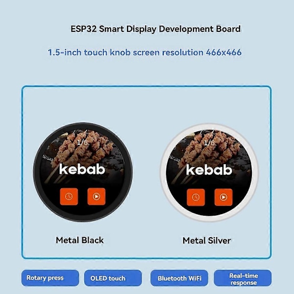 ESP32 S3 LVGL -kehityskortti, 1,5 tuumaa, 466x466, pyöreä, hopea