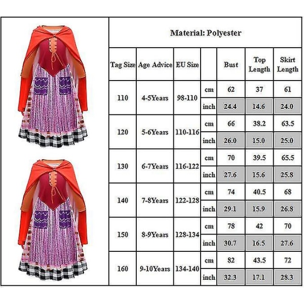 Barn Flickor Halloween Häxa Kostym Mary Sanderson Fancy Cosplay Klänning Prinsessa Ond Drottning Utklädnad Med Kappa Födelsedag Karneval Party Outfit 6-7 Years