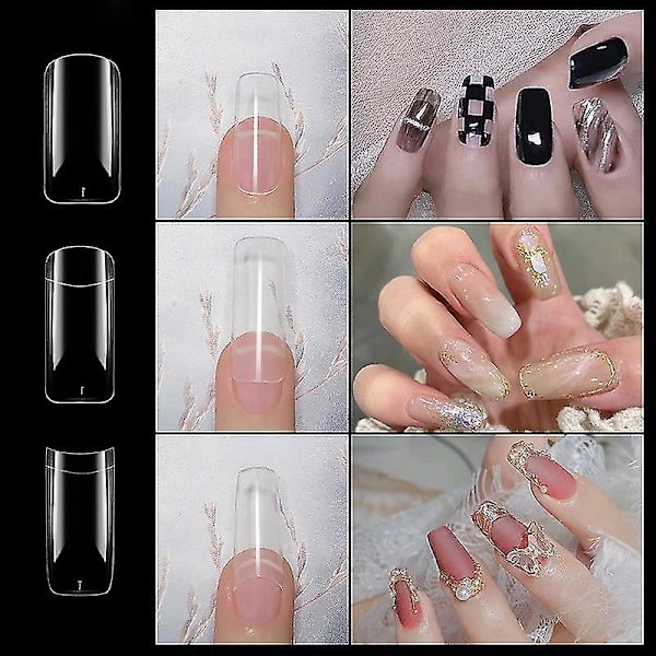 Eksklusive Neglekapsler 500 stk./æske Kunstige Negletipper Fuld Dækning Negletipper Akryl Gennemsigtige Neglekapsler Fransk Manicure Falske Negle transparent semi-adhesive