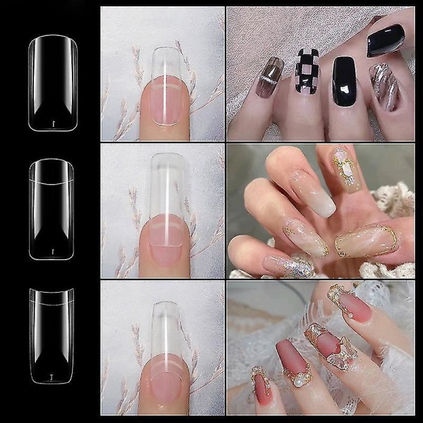 Utsökta Nagel Kapslar 500st/förpackning Konstgjorda Nagelspetsar Full Täckning Nagelspetsar Akryl Transparenta Nagel Kapslar Fransk Manikyr Lösnaglar Transparent French Armor