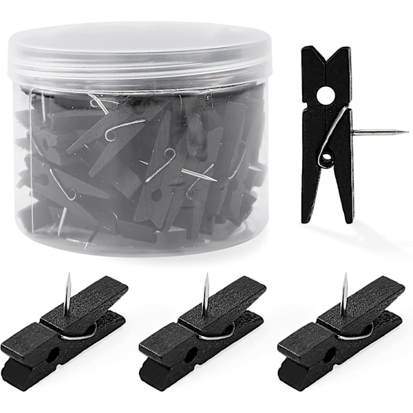 50 Svarta Trä-Push Pin Hållare För Anslagstavlor, Konstverk Annoterade Foton, Kontors Klassrumsdekoration Push Pins Stora Huvudnålar
