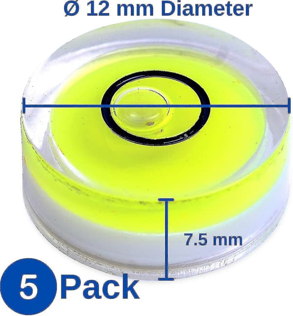 Vattenpass, 5-pack, 12 mm diameter, precisionsvattenpass med luftbubbla, mini vattenpass U