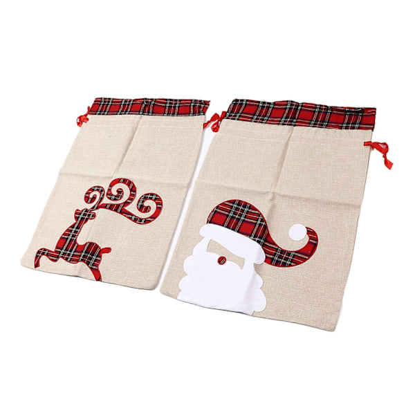 2 st Jul Jutesäckar med Dragsko Älg Tomte Mönster Återanvändbar Jul Godisväska för Snacks Godis