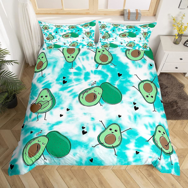 Avokado King Queen Helt cover Kawaii Cute Green Fruits Set Barn Tecknad cover Mjukt polyester Cover