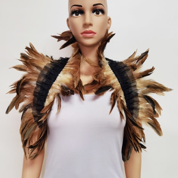 Feather Shrug Sjal Feather Fake Collar Shoulder Wrap Cape Gothic krage med bandband Cosplay Kostym Party Scarf Damer Lace Brown