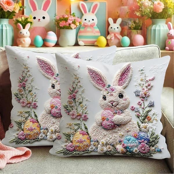 Easter Pillowcase 45x45 cm Rabbit Bunny Egg Decorative Pillows Happy Easter 3
