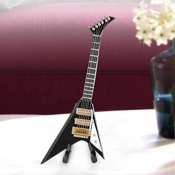 Elektrisk Gitarr Modell Svart Mini Musikinstrument Samling Gåva Ornament 14cm