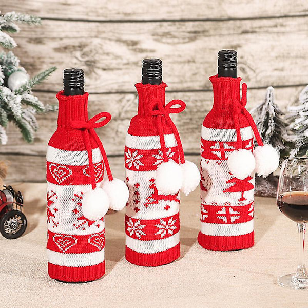 Handgjord Vinflaskpåse i Tröjmodell för Juldekoration, Återanvändbar Vingåvopåse för Jul, Bröllop, Födelsedag, Resor, Högtidsfest, Set om 3.