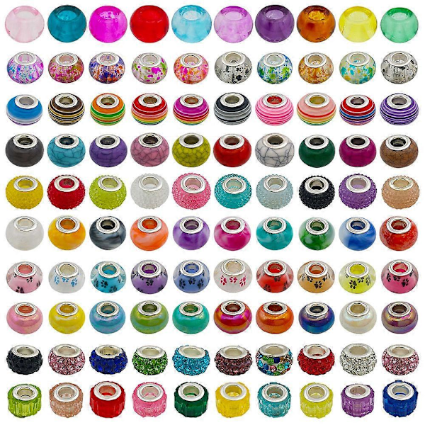 Mix 50 stk. farvede perler med store huller Trendy stil Mange stilarter at vælge imellem DIY perlearbejde grundlæggende slangebensarmbånd tilbehør (Printede perler)