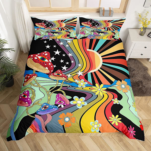 Boho Sieni King Queen Pussilakanasetti Hippie Sateenkaari Vuodevaatesetti Groovy Kukka Peittopäällinen Sarjakuva Tähti Polyesteri Peittopäällinen