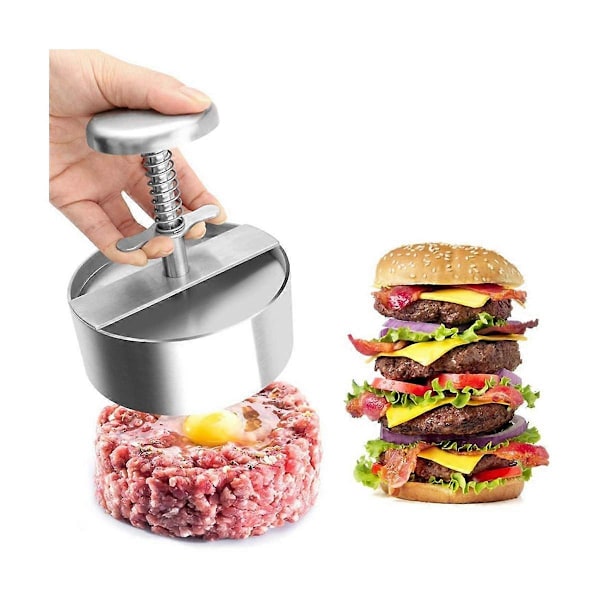 Hamburger Patty Maker Presse 304 Rustfrit Stål Non-Stick Rund Manuel Risbolleform Tykkelse Justerbar
