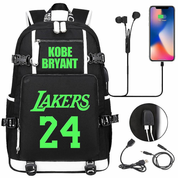 Ungdoms Student Skolväska Män Och Kvinnor Fritidsrese Ryggsäck Ko Be Bryant No.24 Lakers Ryggsäck Självlysande Ungdoms Grund- Och Gymnasieskola Väska Usb C color-1