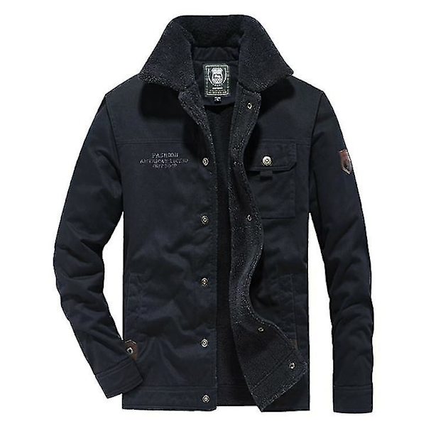 Vinterarbetsjacka för män, bomull, stor storlek, militärstil, fleecefoder, enkel och stilren design med pälskrage navyblue M