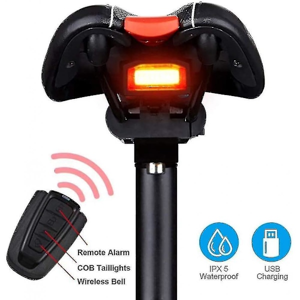 Intelligent Cykel Baglygte Tyverisikringslampe Cykelalarm Baglygte USB Genopladelig Baglygte Y