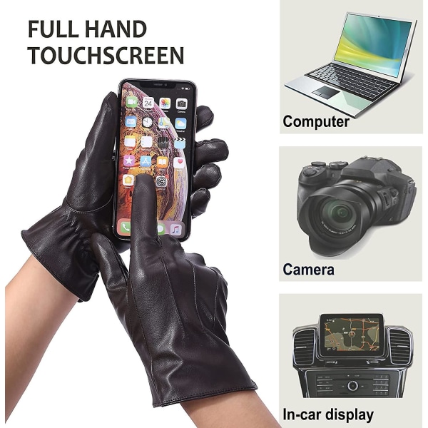 Crday Herr Läderhandskar för Bilkörning - Full Touchscreen Varma Vinterhandskar Fleece Foder Gåva