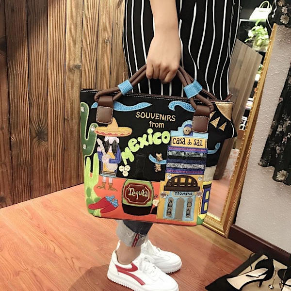 Naisten retro tyylinen kangaskassi, suuri olkalaukku, crossbody-ostoskassi Coffee 35x33x10cm