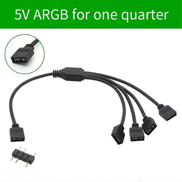 2 stk. ARGB Splitter Kabel, 1-til-4 Hun til Hun 5V 3-polet Adresselig RGB Splitter Forlængerkabel