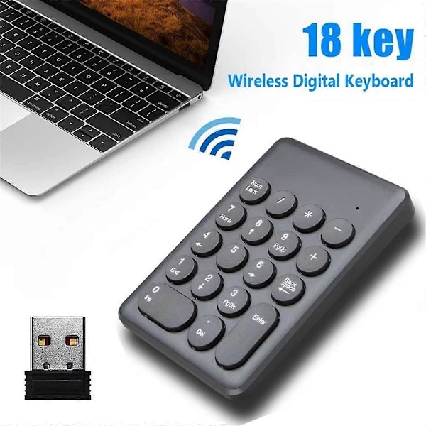Nytt 2.4G Trådlöst Digitalt Tangentbord USB 18 Tangenter Mini Numeriskt Tangentbord A