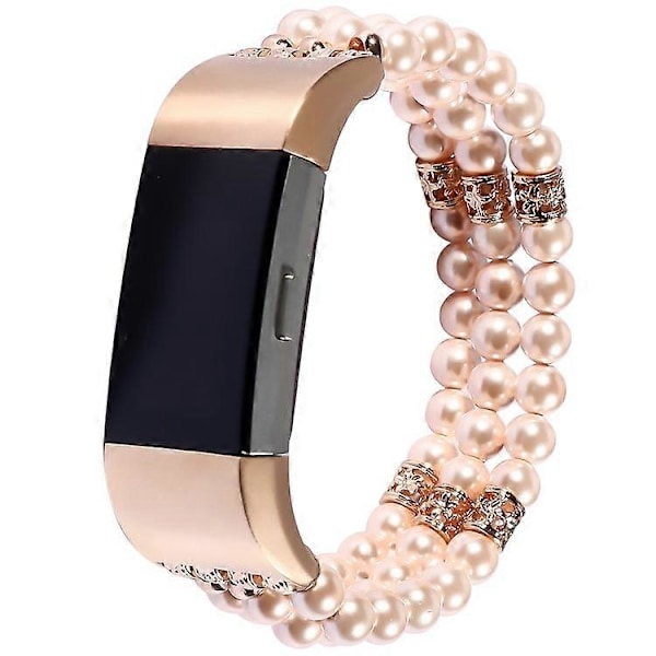 Kompatibel för Fitbit Charge 3/4 Tre Rader Stilfullt Pärlarmband Ersättningsarmband PinkGold