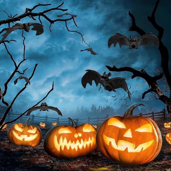 10 stk. Halloween Flaggermusdekorasjoner - Hengende Skumle Flaggermus i Gummi