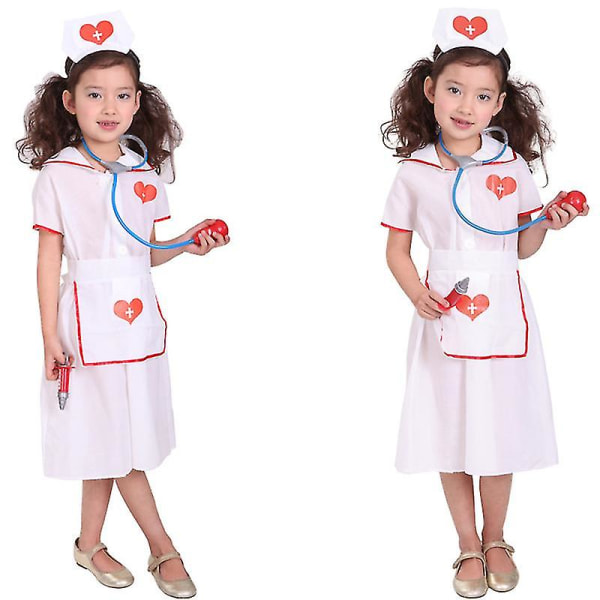 Simulasjon Lege Sykepleier Arbeid Barn Uniform Kjole Halloween Kostyme Barn Cosplay Leketøysett Fancy Fest Bursdag M 110-120cm