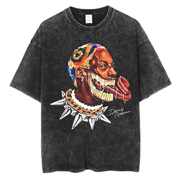 Dennis Rodman Grafisk T-shirt Oversized Sommar Herrkläder Bomull Mode Hip Hop Street Kortärmad T-shirt J293C-Black L