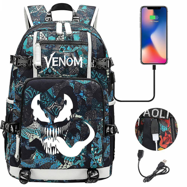 Venom Fashion Painettu USB Nuorten Koululaukku (2-114) Color-5