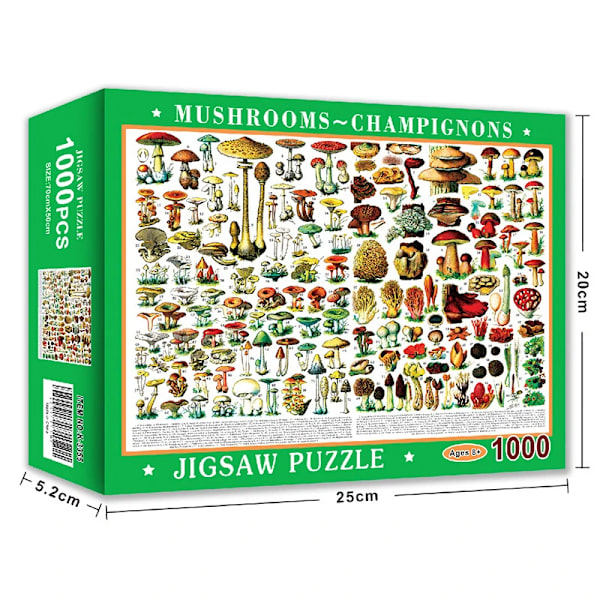 Puslespill for 1000 brikker Papirpuslespill Pedagogisk Intellektuell Dekompresjon DIY Puslespill Leker Gave Mushroom