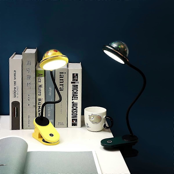 Klämlampa för skrivbord för barn, gul stjärnskrivbordslampa, USB-uppladdningsbar LED-klämlampa för läsning med stjärnprojektion, 360 dimbar 4000k touch svanhals