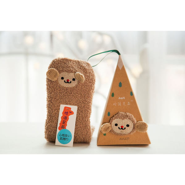 Strumpor Höst och Vinter Parstrumpor Nya Tecknade Söta Dam Julstrumpor Korallfleece Sovstrumpor Monkey Children