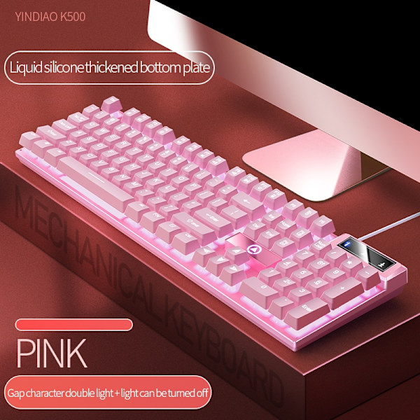 104 Tasters Gaming Mekanisk Tastatur Kablet For PC Gaming Stasjonær Datamaskin Tilbehør Pink