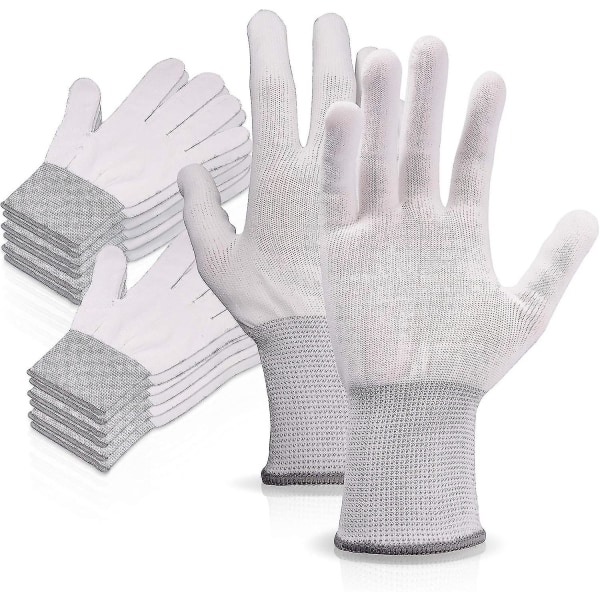 6 par vita arbetshandskar i nylon , sömlösa, halkfria handskar, bekväma att bära, idealiska för reparationer, fordonsindustri, bilservice, verkstad