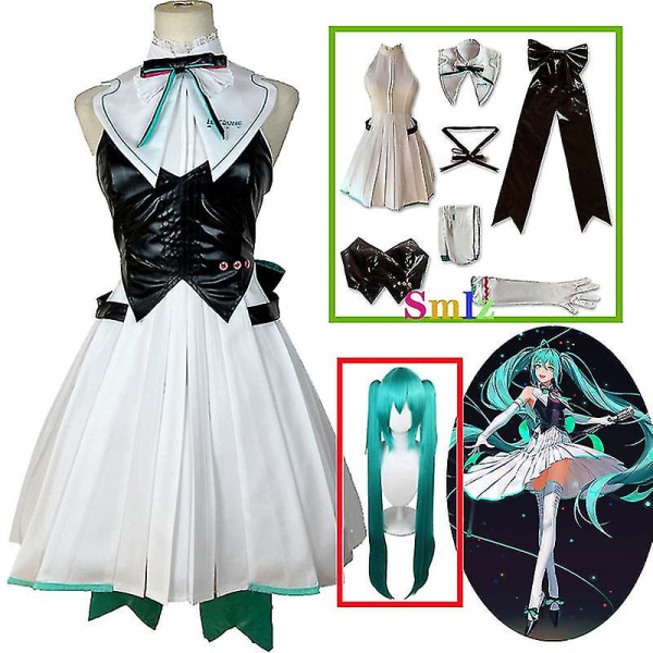 Uusi trendi Miku Cosplay Anime -asu Sinfonia-mekko Aloittelija Future Miku Cosplay -peruukki Halloween-asusteet Rekvisiitta Lahja set and wig M