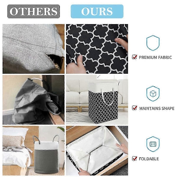 Vattentät Tvättkorg, Hög Tvättbalja, Sovrum, Badrum, Sovsal Tvättkorg, 2-pack, Svart