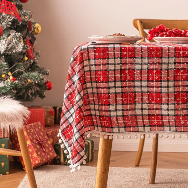Julepynt nytår dug Plaid snefnug Jul Hjem Spisebord Dæk Rektangulær Sofabord Dug Red and white cross 140x180cm