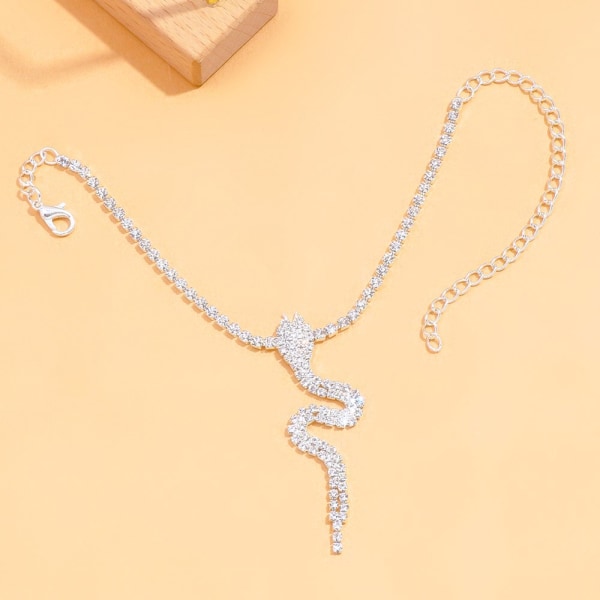 Stonefans Glitrende Rhinestone Slange Vedhæng Ankelkæde Dame Boho Strand Kurve Ankelkæde Silver Plated