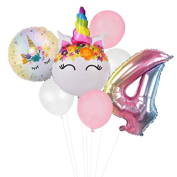 Regnbue Enhjørning Ballon Nummer Folie Globos Børn Pige 1. Enhjørning Fødselsdagsfest Number4 set