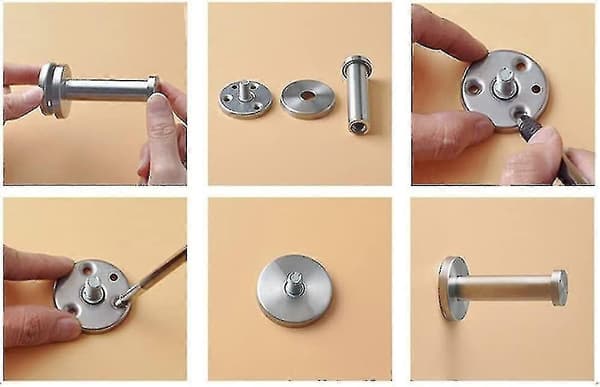 Rustfri Stål Krog, Monteret Badekåbekrog, Krom, Rund Base - 6 Stykker Hy
