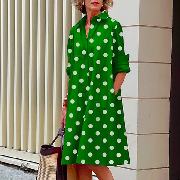 Populær sommer ensfarvet prikket print sexet skjorte sommerkjole løs lommekjole A9SYDDG230613R 5XL