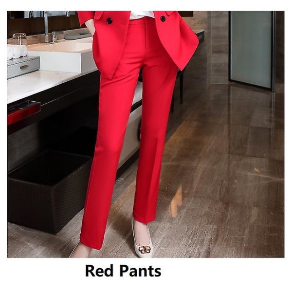 Långärmad Formell Professionell Kvinnor Affärsdräkter Elegant Röd Höst Vinter Ol Styles Dam Byxdräkter Kvinnliga Blazers Red Pants M