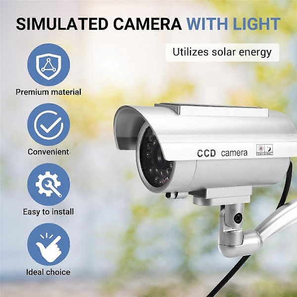 Simuloitu Aurinkokamera Ulkovalvontaan Simuloitu Väärennös Kamera Dummy Cam LED-Valolla Hopea