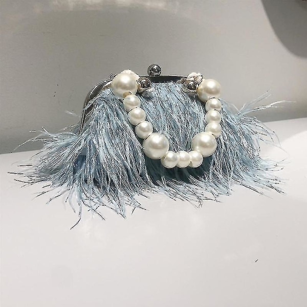 Naisten käsilaukku Feather Clutch Bag Luxury 2 Type Snake Chain Pearl Short Chain Blue 1