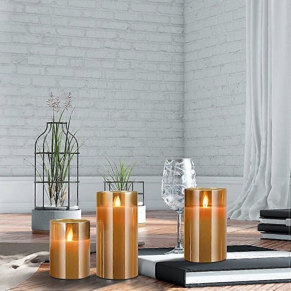 LED Flammeløse Lys med Timer & Fjernkontroll, Grå Glasslys Gaveeske, Sett med 3 Batteridrevne Pilarlys, 4\" 5\" 6\"