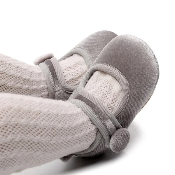 Nyfött toddler Baby Flickor Mary Jane Skor Enfärgad sammet Princess Flats Casual Walking Shoes Gray 0-6 Months