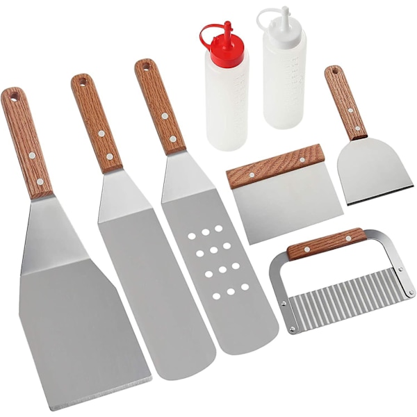 Grillverktygsset Utomhus Rostfritt Stål Camping Grillspade Järnplåt Grillspade Kombination BBQ Grillverktygsset BBQ 8-delars Set